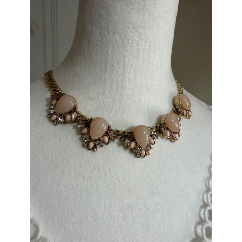Express Gold Pink Cabochon Rhinestone Statement Bib Necklace Costume Chunky
